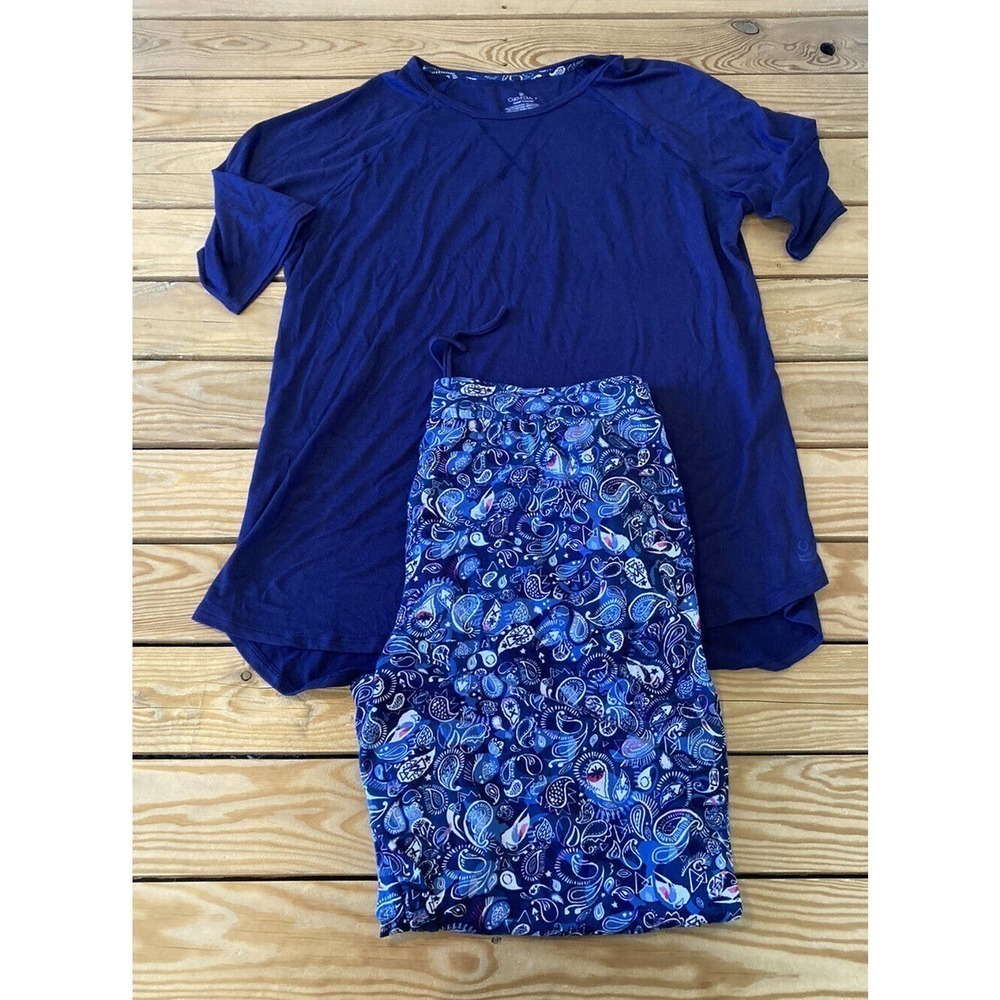 NEW Cuddl Duds Tee & Crop Pants Set Size Large Women’s Blue Short Sleeve